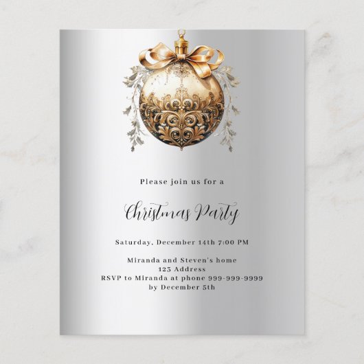 Silver Gold Bauble Kerstfeest uitnodiging (Voorkant)
