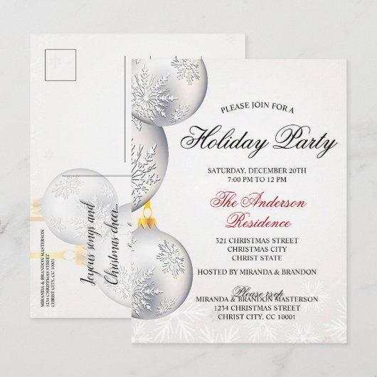 Silver Gold Baubles kerstfeest Uitnodiging Briefkaart (Voorkant / Achterkant)