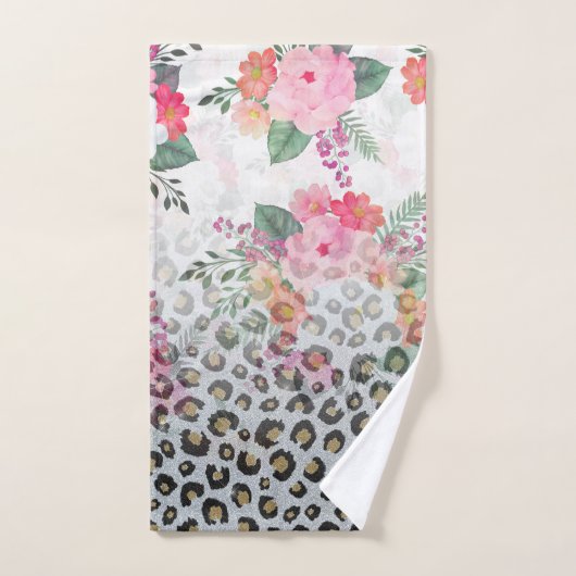 Silver Gold Black leopard Print Pink Flowers Bad Handdoek (Handdoek)