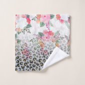 Silver Gold Black leopard Print Pink Flowers Bad Handdoek (Wasdoekje)