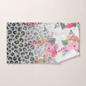 Silver Gold Black leopard Print Pink Flowers Bad Handdoek (Handdoek)
