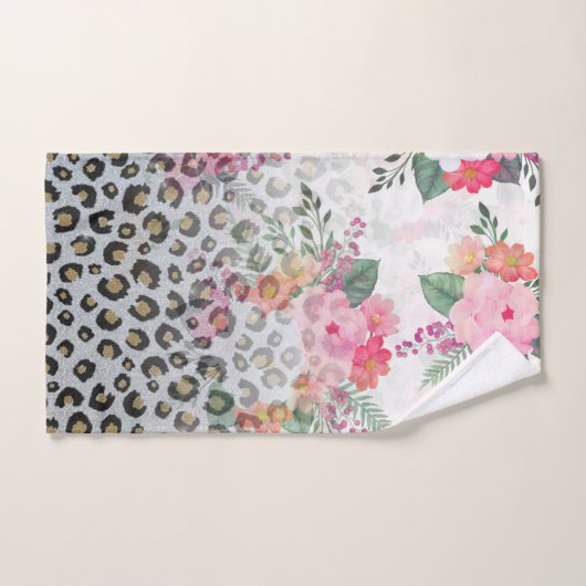 Silver Gold Black leopard Print Pink Flowers Bad Handdoek (Handdoek)
