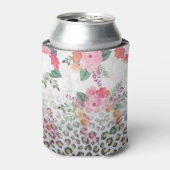 Silver Gold Black leopard Print Pink Flowers Blikjeskoeler (Blikje Voorkant)