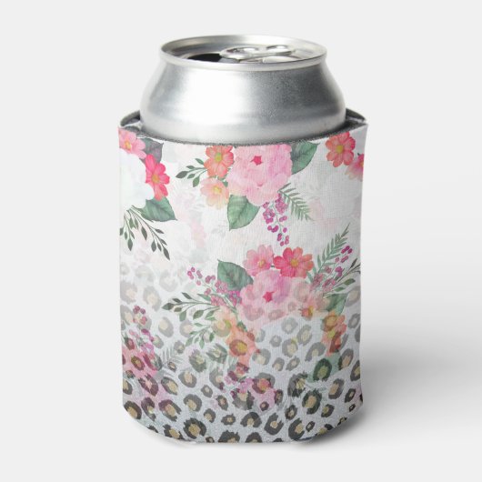 Silver Gold Black leopard Print Pink Flowers Blikjeskoeler (Blikje Voorkant)