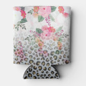 Silver Gold Black leopard Print Pink Flowers Blikjeskoeler (Voorkant)