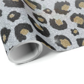 Silver Gold Black leopard Print Pink Flowers Cadeaupapier (Rol Hoek)