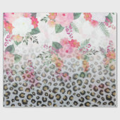 Silver Gold Black leopard Print Pink Flowers Cadeaupapier (Vlak)