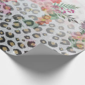 Silver Gold Black leopard Print Pink Flowers Cadeaupapier (Hoek)