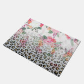 Silver Gold Black leopard Print Pink Flowers Deurmat (Schuin)