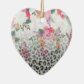 Silver Gold Black leopard Print Pink Flowers Keramisch Ornament (Rechts)