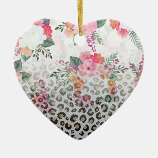 Silver Gold Black leopard Print Pink Flowers Keramisch Ornament (Voorkant)