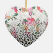 Silver Gold Black leopard Print Pink Flowers Keramisch Ornament (Achterkant)