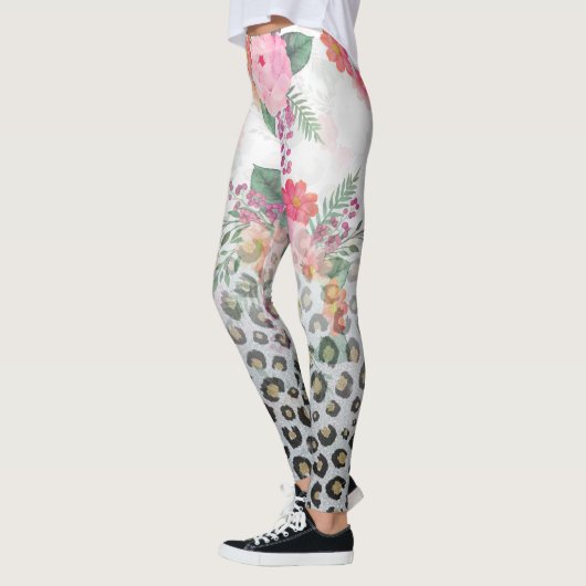 Silver Gold Black leopard Print Pink Flowers Leggings (Links)