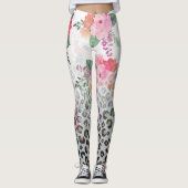 Silver Gold Black leopard Print Pink Flowers Leggings (Voorkant)