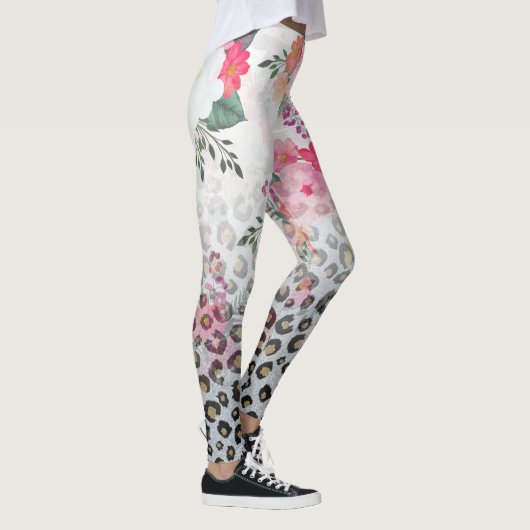 Silver Gold Black leopard Print Pink Flowers Leggings (Rechts)