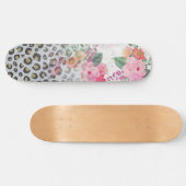 Silver Gold Black leopard Print Pink Flowers Persoonlijk Skateboard (Horizontaal)