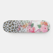 Silver Gold Black leopard Print Pink Flowers Persoonlijk Skateboard (Horizontaal)
