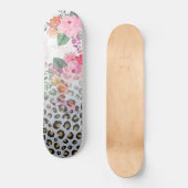 Silver Gold Black leopard Print Pink Flowers Persoonlijk Skateboard (Voorkant)