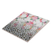Silver Gold Black leopard Print Pink Flowers Tegeltje (Zijkant)