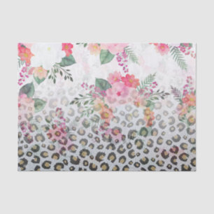 Silver Gold Black leopard Print Pink Flowers Tissuepapier