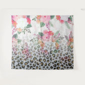 Silver Gold Black leopard Print Pink Flowers Wandkleed (Voorkant (horizontaal))