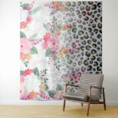 Silver Gold Black leopard Print Pink Flowers Wandkleed (In situ)