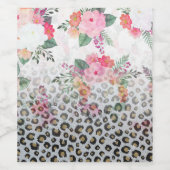 Silver Gold Black leopard Print Pink Flowers Wijn Etiket (Enkel label)