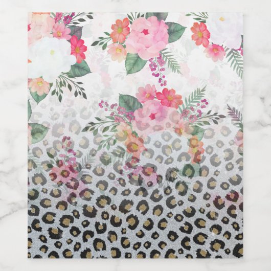Silver Gold Black leopard Print Pink Flowers Wijn Etiket (Enkel label)