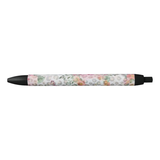 Silver Gold Black leopard Print Pink Flowers Zwarte Inkt Pen (Voorkant)