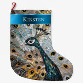 Silver Gold Blauwgroen Blue Peacock Kerstnaam Grote Kerstsok (Voorkant)