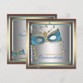 Silver Gold Blauwgroen Masquerade Party Kaart (Voorkant / Achterkant)