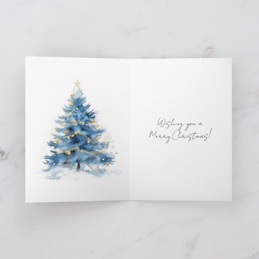 Silver Gold Blue Christmas Tree Kaart (Binnen)