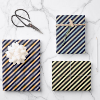 Silver, Gold Blue Glitter Stripe Festive Kerstmis Inpakpapier Vel
