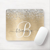 Silver Gold Brushed Metal Glitter Monogram Naam Muismat (Met muis)