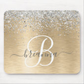 Silver Gold Brushed Metal Glitter Monogram Naam Muismat (Voorkant)