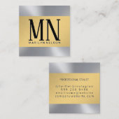 Silver Gold Brushed Metallic | Monogram Vierkante Visitekaartje (Voorkant / Achterkant)