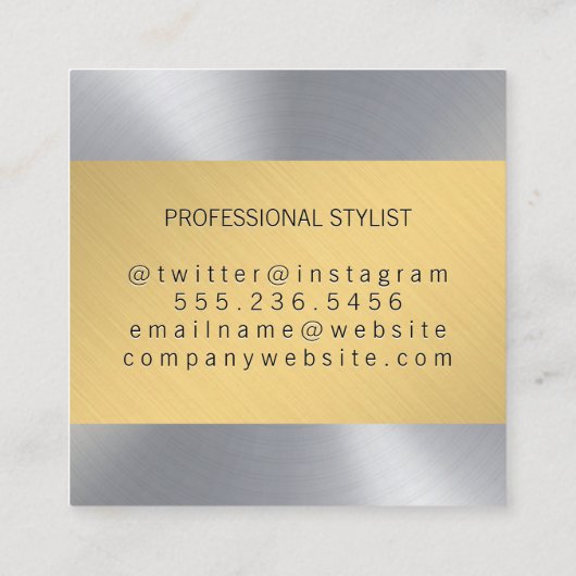 Silver Gold Brushed Metallic | Monogram Vierkante Visitekaartje (Achterkant)