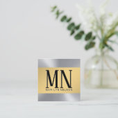 Silver Gold Brushed Metallic | Monogram Vierkante Visitekaartje (Staand voorkant)