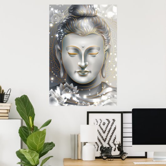 Silver & Gold Buddha Lotus Poster (Thuiskantoor)