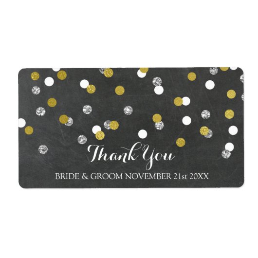 Silver Gold Chalkboard Confetti trouwlabels Etiket (Voorkant)