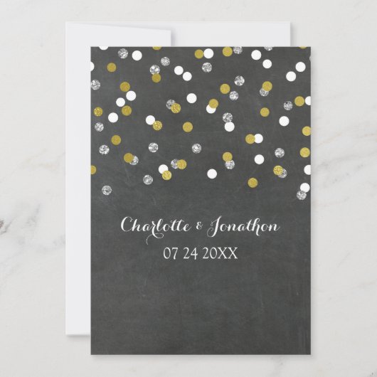 Silver Gold Chalkboard Confetti Wedding Invitation Kaart (Voorkant)