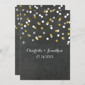 Silver Gold Chalkboard Confetti Wedding Invitation Kaart (Voorkant / Achterkant)