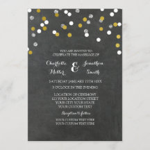 Silver Gold Chalkboard Confetti Wedding Invitation
