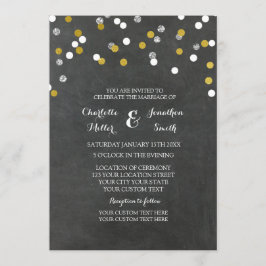 Silver Gold Chalkboard Confetti Wedding Invitation Kaart