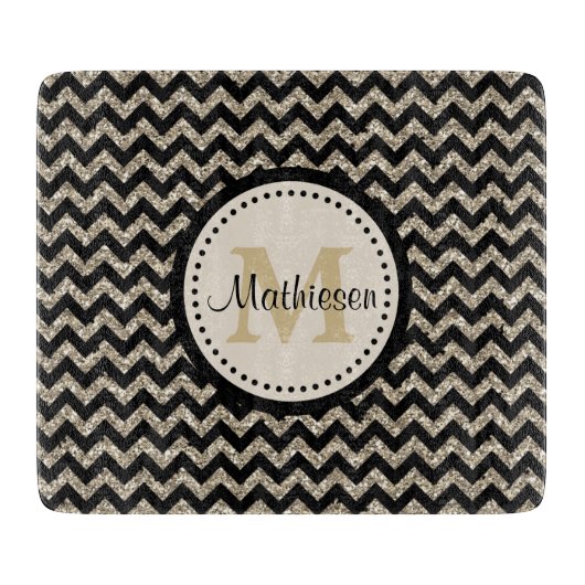 Silver Gold Chevron Faux Glitter Snijplank (Voorkant)