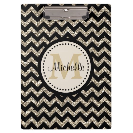 Silver Gold Chevron Monogram Klembord (Voorkant)