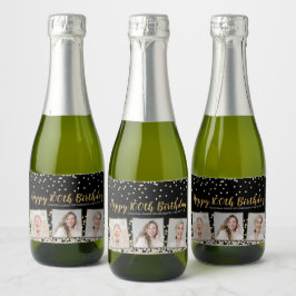 Silver Gold Confetti fotocollage 100e geboortedag Sparkling Wijnetiket