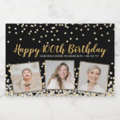 Silver Gold Confetti fotocollage 100e geboortedag Sparkling Wijnetiket (Enkel label)