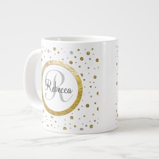 Silver/Gold Confetti Monogram Grote Koffiekop (Links)