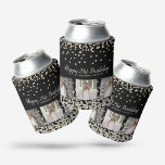 Silver Gold Confetti Photo Collage 21st Birthday Blikjeskoeler<br><div class="desc">Elegant aangepast verjaardagsontwerp met gouden en zilveren confetti op een zwarte achtergrond,  moderne scripttypografie met de woorden "Happy 21st Birthday",  jouw naam en geboortedatum (in zilver) en drie van uw favoriete foto's omgeven in metallic zilverfolie.</div>
